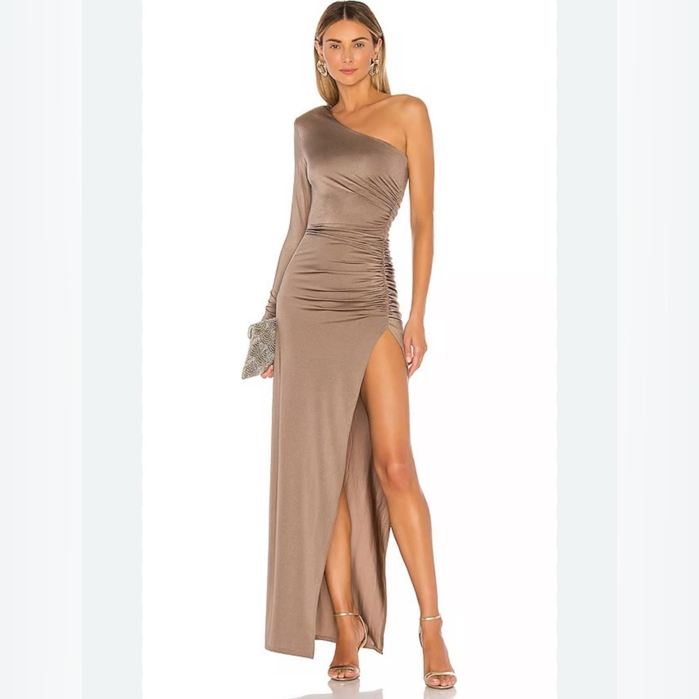 MICHAEL COSTELLO One-Shoulder Dress Taupe